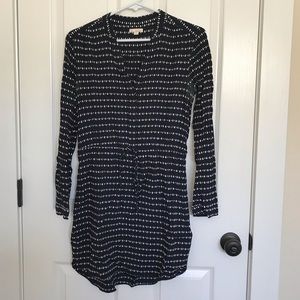 Navy and white long sleeve print dress
